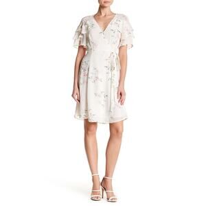 ASTR Flutter Sleeve Floral Print Wrap Dress